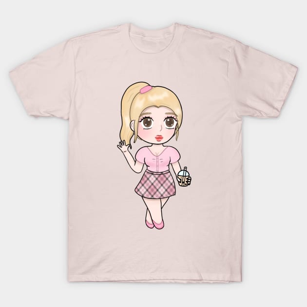 Cute chibi girl drinking boba T-Shirt by Miaufu&Friends